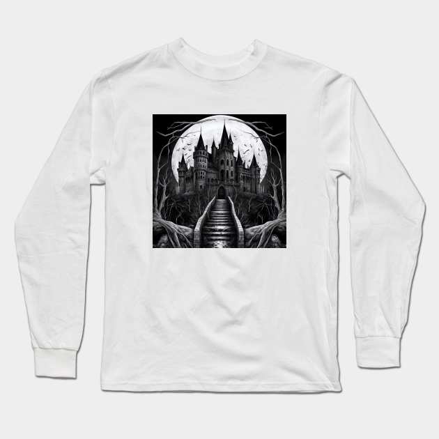 Vintage Castle Horror House Retro Long Sleeve T-Shirt by Flowering Away